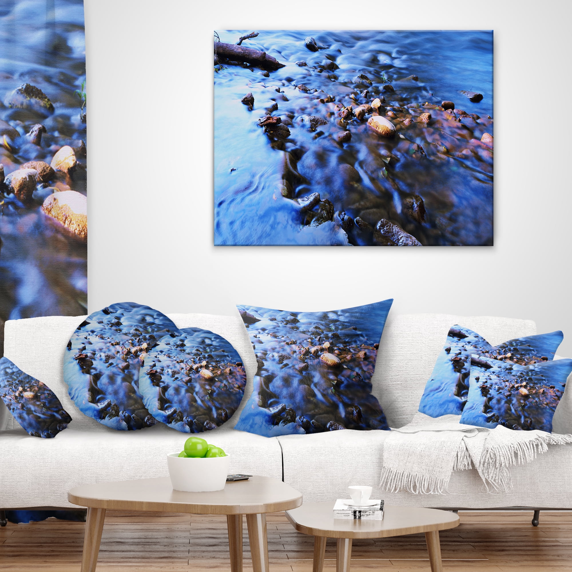 Designart Rock Blue River Panorama - Oversized Beach Throw Pillow - 12x20