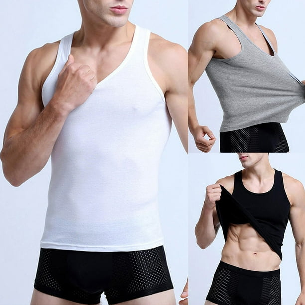 Kaesi Sporty Men Solid Color Low-cut Neck Sleeveless Cotton Vest Breathable  Tank Top 