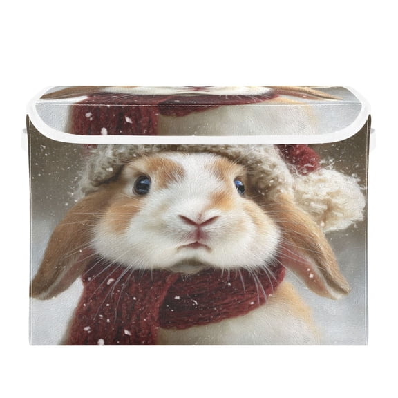 Storage Box With Lid 16.5x12.6x11.8In Foldable Stacked Household Storage Box Cute Christmas Rabbit