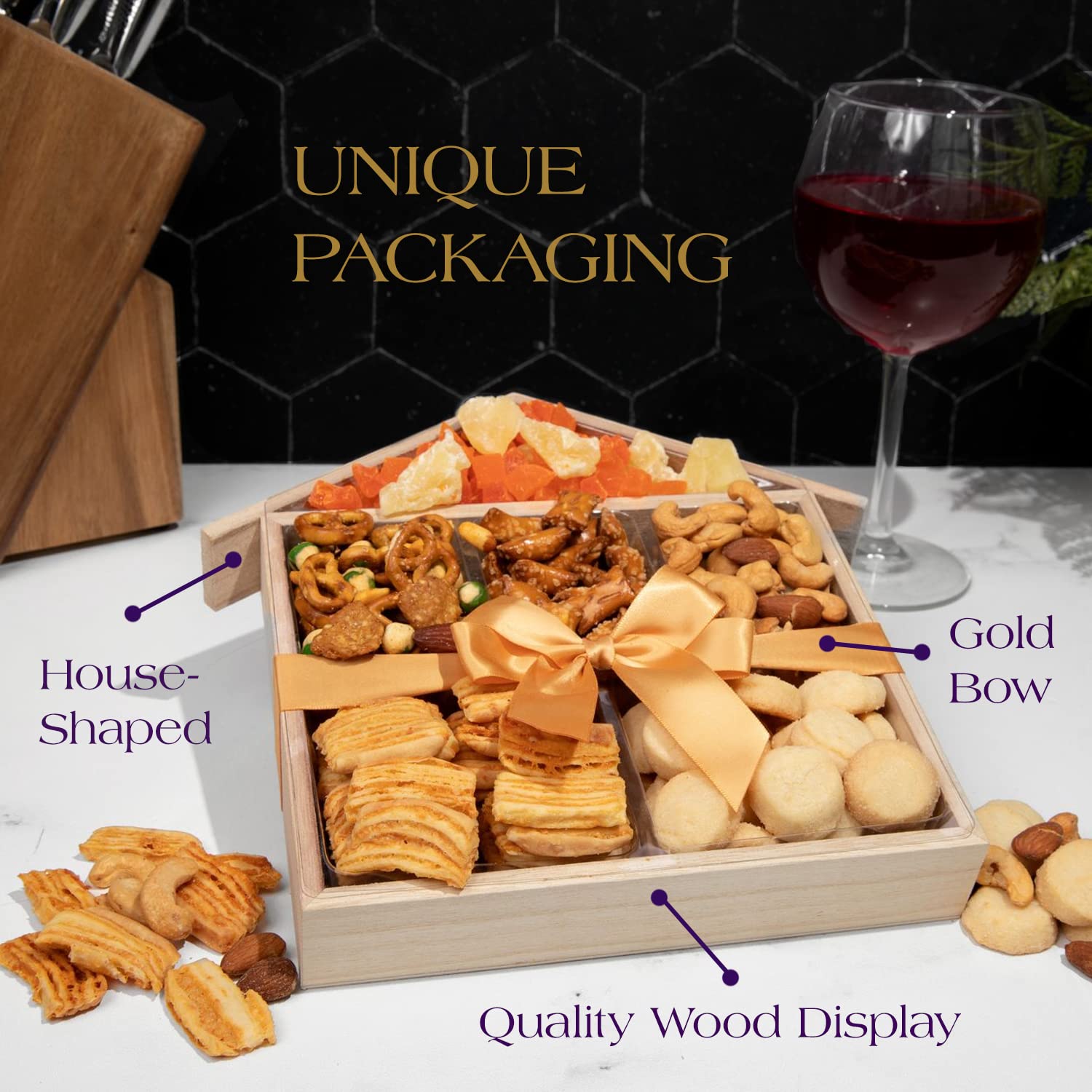 Purple Plum Housewarming Snack Box Care Package with Dried Fruit, Mixed Nuts & Cookies