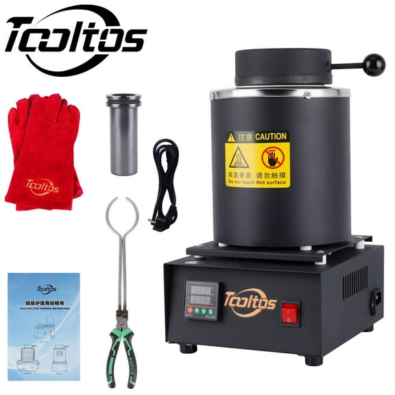 TOOLTOS 1400W High-Temperature Metal Melting Furnace Machine – Gold, Silver, Copper & Aluminum Smelting Casting Kit for Jewelry Making & Scrap Metal Recycling, Includes Tongs & Gloves