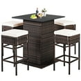 thumbnail image 4 of Patiojoy Ensemble de Conversation en Rotin pour Patio 5 Pcs, Ensemble de Table de Bar en Osier Toutes Saisons avec Tabouret, avec Tablette de Rangement Cachée et Coussins, 4 of 6