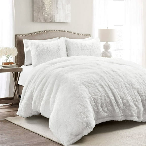 Lush Decor Emma Faux Fur Duvet Cover - Light Gray - Full/Queen