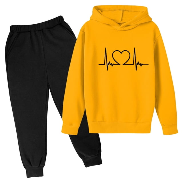 Odeerbi 3-14 Años Niños Niñas San Valentín Conjuntos Amor Impreso Sudaderas Capuchas Pantalones Niños Manga Larga Sudaderas Con Capucha