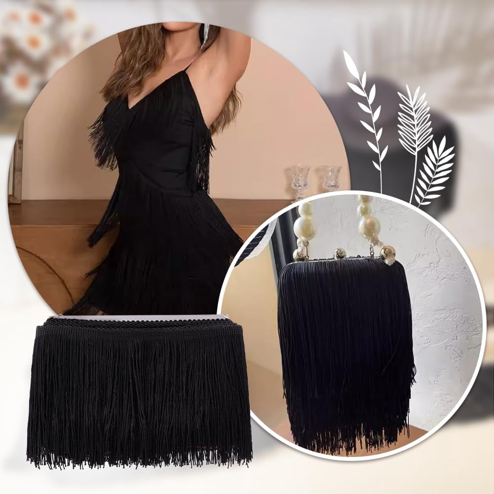 10 Yards Black Polyester Fringe Tassel Sewing Trim 5-1/4 Inch Wide Ribbon Trim for DIY handcrafting