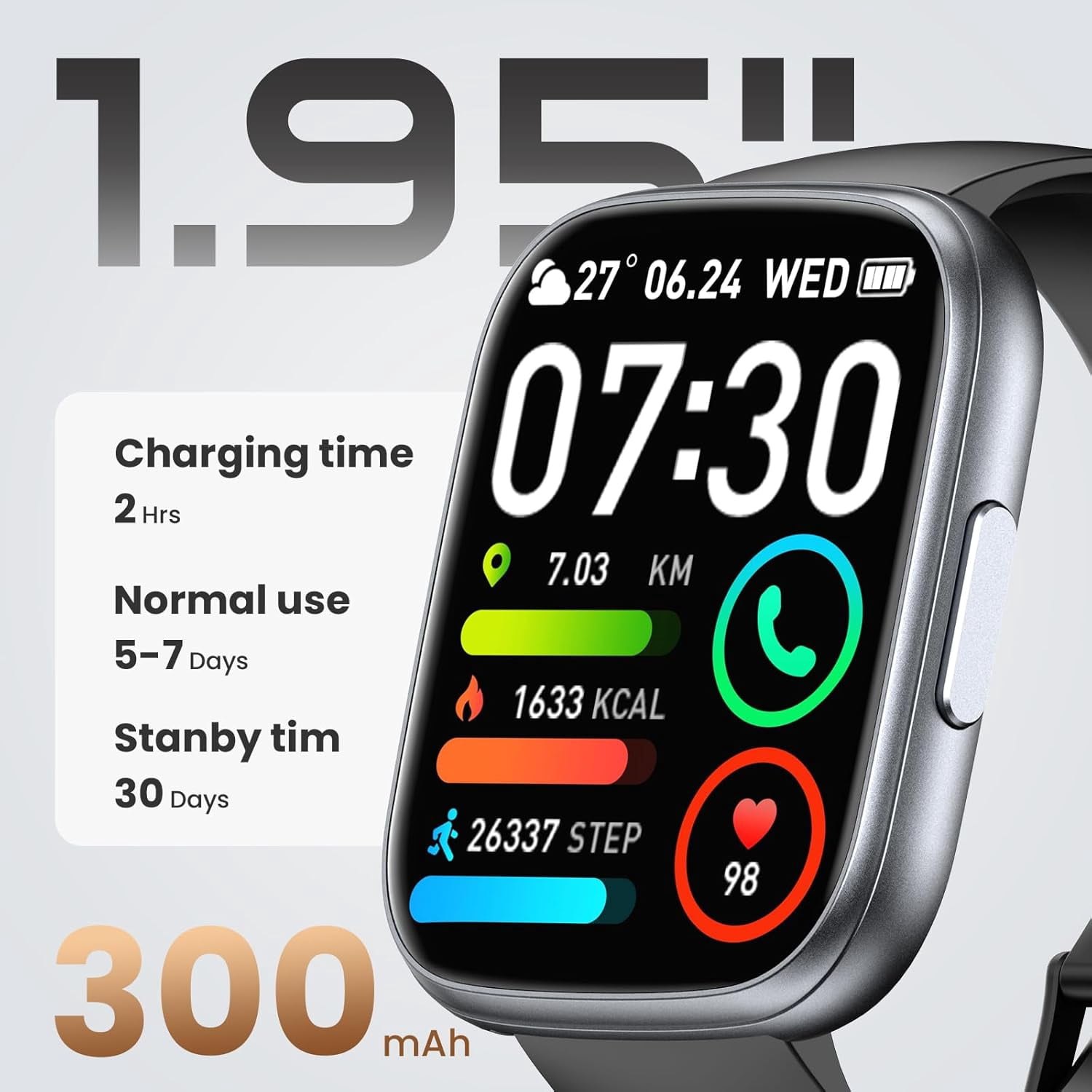 Smart Watch for Men Women (Answer/Make Calls),1.95" Touchscreen Fitness Tracker with 110+ Sport Modes,Heart Rate/Sleep Monitor/Pedometer Fitness Watch,IP68 Waterproof Activity Tracker for Android iOS