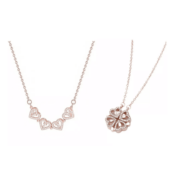 Collar De Forma Corazón Y Trébol De Cuatro Hojas Convertible Oro rosa