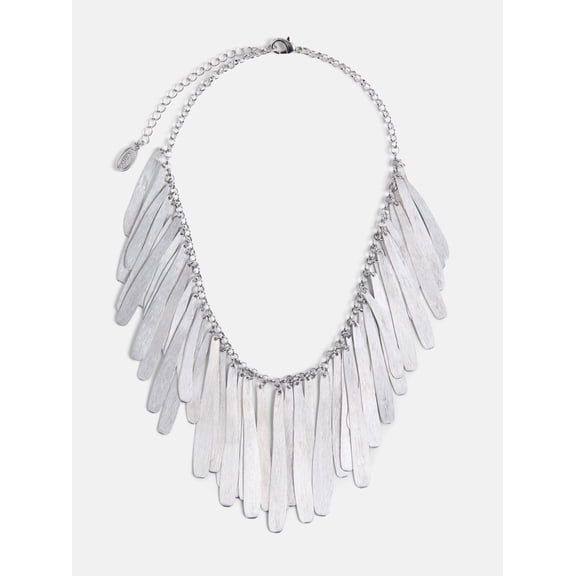 Scoop Women's Silver Tone Fringe Necklace
