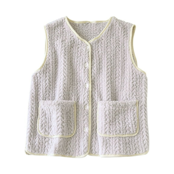 ZyeKqe Fuzzy Fleece Vest for Women Sherpa Casual Sleeveless Shirts Button down V Neck Tank Top Soft Warm Outwear
