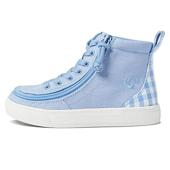 BILLY Footwear Kids Classic Lace High Sneakers for Toddler, Little, and Big Kids - Breathable Textile Lining, Padded Footbed, and Zipper Closure Blue Gingham 5 Big Kid M