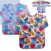 Kids Art Smock Painting Apron - (Pack of 2) Long Sleeve and 2 Pockets for Baking, Eating, Arts & Crafts for Children Ages 2-8 - Waterproof Artist Paint Shirt Colorful