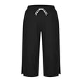 thumbnail image 5 of Hueook Womens Capri Pants Womens Golf Pants Women's SummerLinen Solid Color Loose Straight Leg Pants with Pockets Side Slit Buttons Cropped Pants Black XXL, 5 of 6