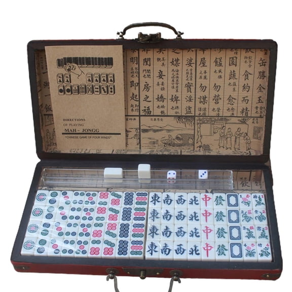 Chinese Mahjong Game Set Classic Activity Game Mahjong Tiles Game Family Mahjong Game for Family Gathering, Travel, Adults Gifts