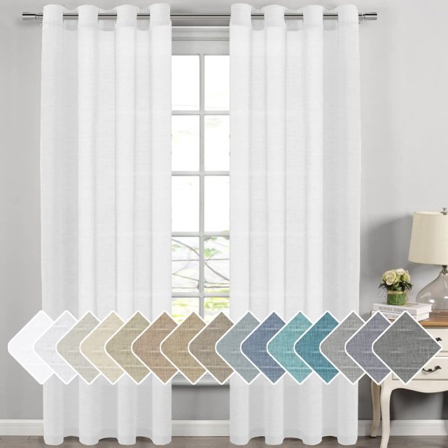 Cortinas de lino Paneles de cortina de mezcla de lino natural para sala de estar/cortinas transparentes de lino que reducen la luz 84 pulgadas de largo Juego de 2 paneles Paneles de ventana con ojales de níquel, blanco natural 52 pulgadas de ancho x 108 pulgadas de largo