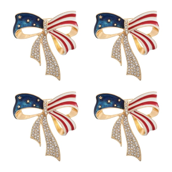 Masteelf 4pcs Usa Flag Brooch Pin 4th Of July Brooch Pin Bowknot American Flag Jewelry Independence Memorial Day Rhinestone Brooch Pin