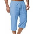 thumbnail image 5 of VSSSJ Men's Cotton Linen Capri Pants Loose Fit Casual Drawstring Elastic Waist Breathable Outdoor Vacation Summer Beach Pants With Pockets Blue S, 5 of 6