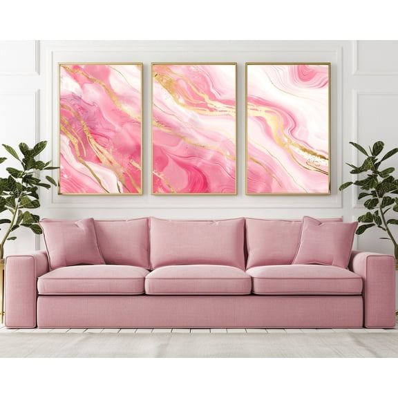 UNFFRAMED Pink Wall Art Abstract Marble Minimalist Luxury With Gold Ing/ House, Living Room Decor, Decor /3 Set Of Pictures Set 3 Prints 8x12