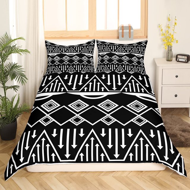 Juego de cama Queen Size Blanco y Negro Funda Nórdica Exótico Morden Triángulo