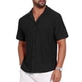 thumbnail image 4 of INSPIRE CHIC Men's Camp Collar Button Down Short Sleeve Hollow Texture Knit Shirts 3XL Black, 4 of 6