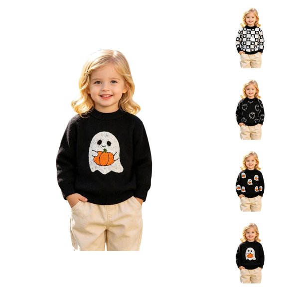 Kids Halloween Sweater Boys Girls Toddler Long Sleeve Cute Ghost Pattern Crewneck Pullover Sweaters 1-4 Years