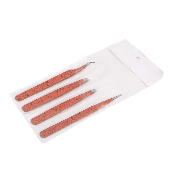 OdontoMed2011® Tweezer Pack- 4 Tweezers Set- Ingrown Hair Remover Treatment. Eyebrow Shaper. With Protective Case, Slanted And Pointed Eyebrow Tweezer Set (Orange & Black)