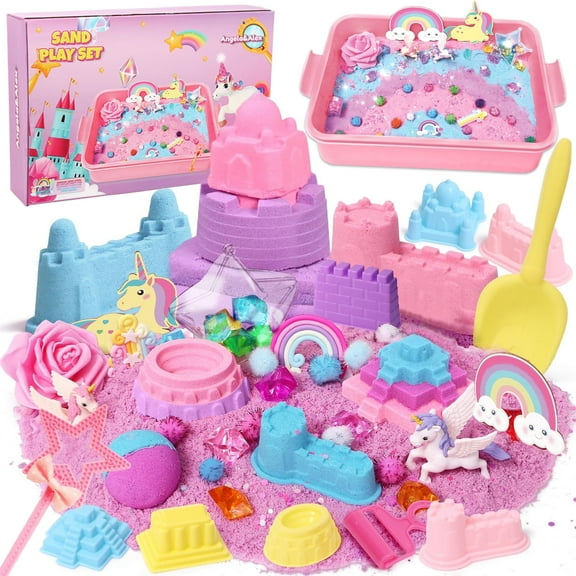 KiddiTouch Sensory Bin, Kids Play Sand Kit, Non-Sticky Sensory Sand with Tray, Sensory Toy for Girls Birthday Holiday Gifts for Girls Ages 3-8