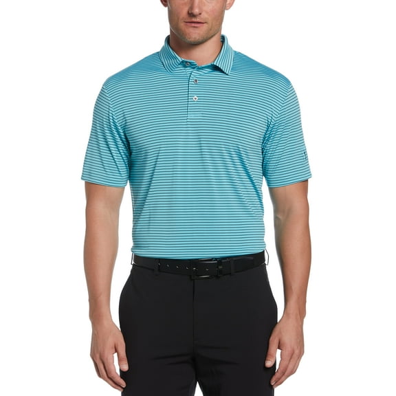 PGA TOUR Men's Short Sleeve Single Feeder Stripe Polo Shirt, Sea Jet, X-Large