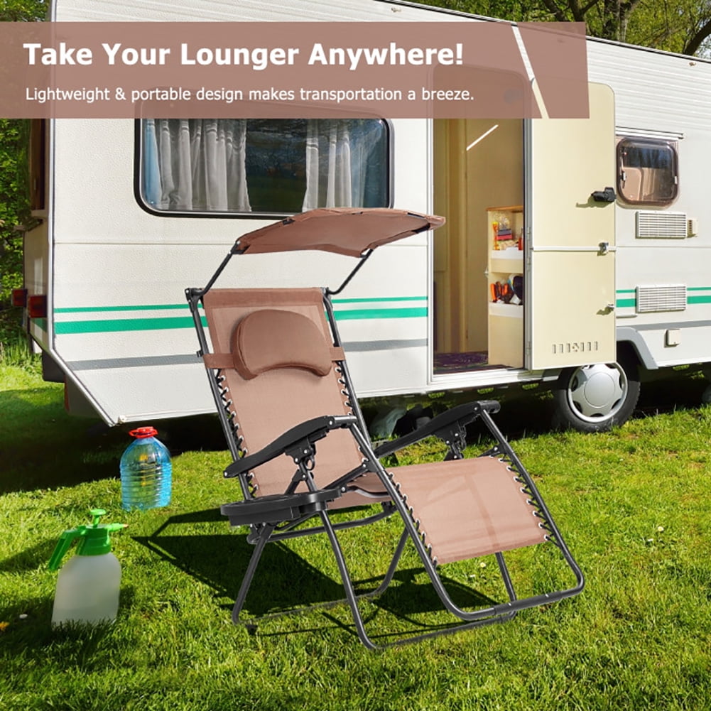 Aimee Lii Folding Recliner Lounge Chair with Shade Canopy Cup Holder, Outdoor Patio Furniture, Brown Aimee Lii Folding Recliner Lounge Chair with Shade Canopy Cup Holder, Outdoor Patio Furniture, Brown