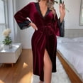 thumbnail image 2 of Tnhcen Women's Lace Trim Velvet Robe Sleepwear Long Sleeve Nightgown Comfortable Loungewear S-L Multiple Colors Available Red, 2 of 4