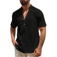 thumbnail image 2 of CHGBMOK Mens Casual Henley V Neck Shirts Short Sleeve Textured Vintage Top Summer Beach Breathable Loose Solid T-Shirts, 2 of 6