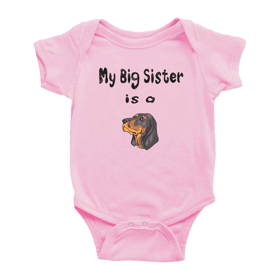 My Big Sister Is A Black and Tan Coonhound Dog Funny Baby Bodysuit Boy Girl Unisex