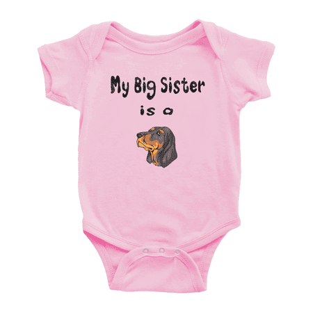 

My Big Sister Is A Black and Tan Coonhound Dog Funny Baby Bodysuit Boy Girl Unisex