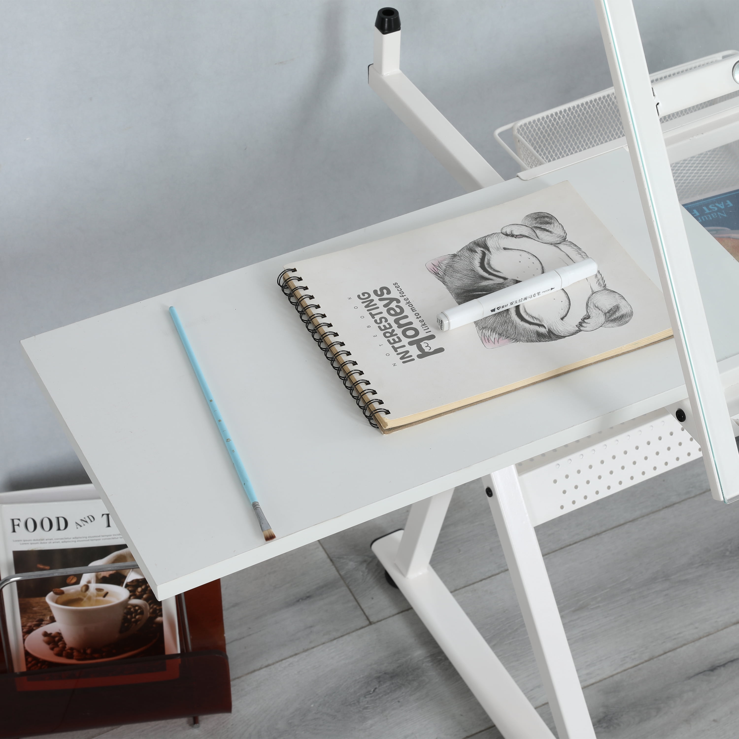Adjustable Tempered Glass Drafting Printing Table With Chair