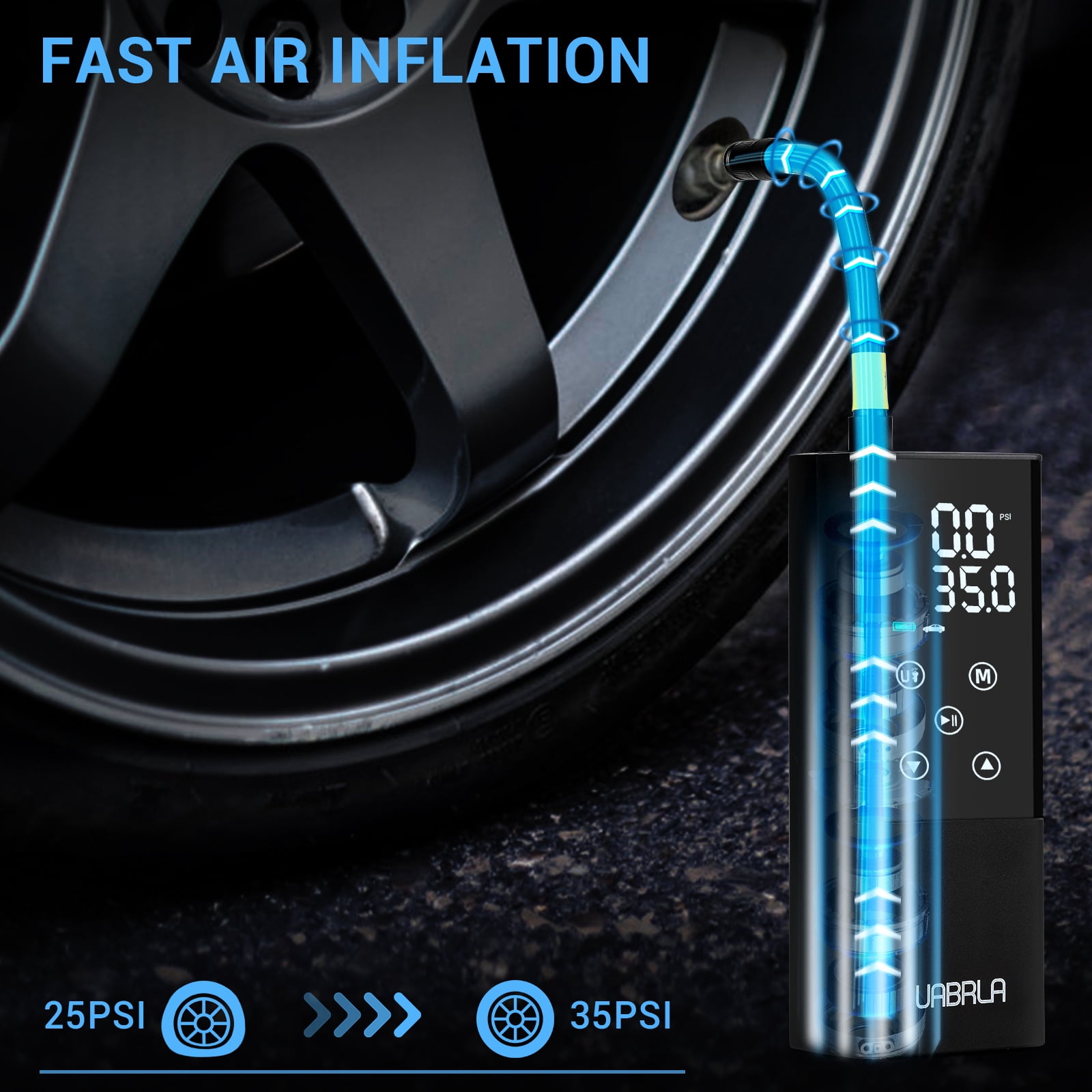 UABRLA Portable Air Compressor Tire Inflator: Tire Pump Car Tire Inflator with Digital Pressure Gauge, Fast Inflation, Auto Tire Pump for Car Tires, Motorcycles, Bikes or Balls