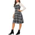 thumbnail image 4 of INSPIRE CHIC Robe à Bretelles pour Femmes Rétro à Carreaux Col Carré Robe Midi Ligne A TP Noir, 4 of 6