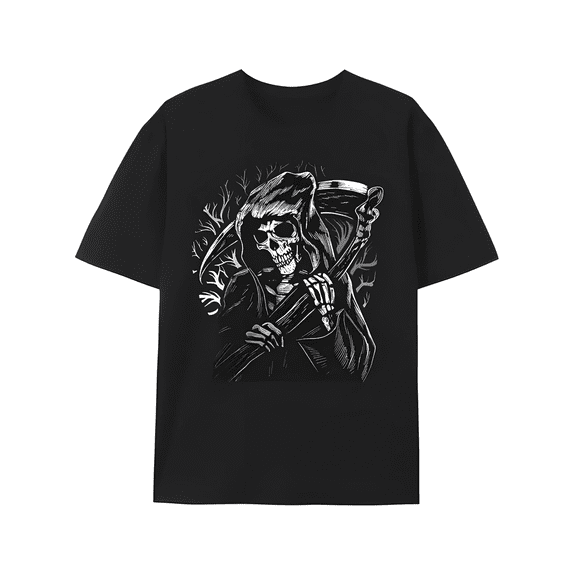 Men's Gothic Grim Reaper Skeleton Scythe Graphic T-Shirt