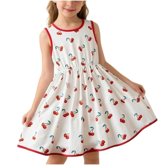 Bovxnpu Girls Dresses Summer Outfits Graphic Sleeveless Tank Waist-Fitted Crew Neck Sundress