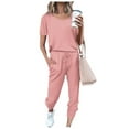 thumbnail image 4 of REORIAFEE Cute Two Piece Outfits for Women Summer Summer Set Fashion Women Summer Button Casual Short Sleeve Top + Pant Set Pink XL, 4 of 4