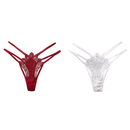 2-Pack Women Underwear Thongs Lace Bikini Panties G String Thong Stretch Ladie Brief Thong Satin Underwear for Women plus Size Underwear Underwear for Boys 12 Years Workout Underwear for Women Hi