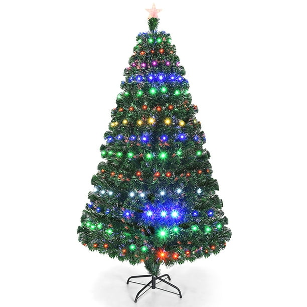 Costway 7' Pré-Éclairé Artificielle Arbre de Noël Fibre Optique w/Multicolor LED Lumières & Stand