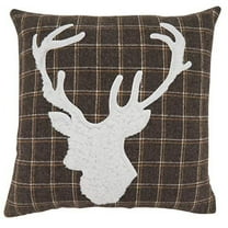 Fennco Styles Brown Lodge Plaid Reindeer Decorative Throw Pillow 18"W x 18"L