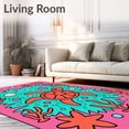 thumbnail image 2 of ODIKA 4'x6' Machine Washable Non-Slip Area Rug, Whimsical Sea Mosaic Cartoon with Playful Marine Motifs High Traffic Rug, Pink, 726667, 2 of 7