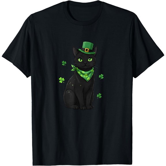 Shamrock Cat Black St Patricks Day Irish Cat Lovers T-Shirt , Vintage T-Shirt