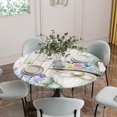 thumbnail image 5 of Spring Gnomes Round Tablecloth for 45-54 Inch Tables,Fitted Table Cover with Elastic Edge,Rustic Botanical Flowers Beige Wooden Waterproof Outdoor Table Cloth Protector for Patio Garden Dinner Picnic, 5 of 9