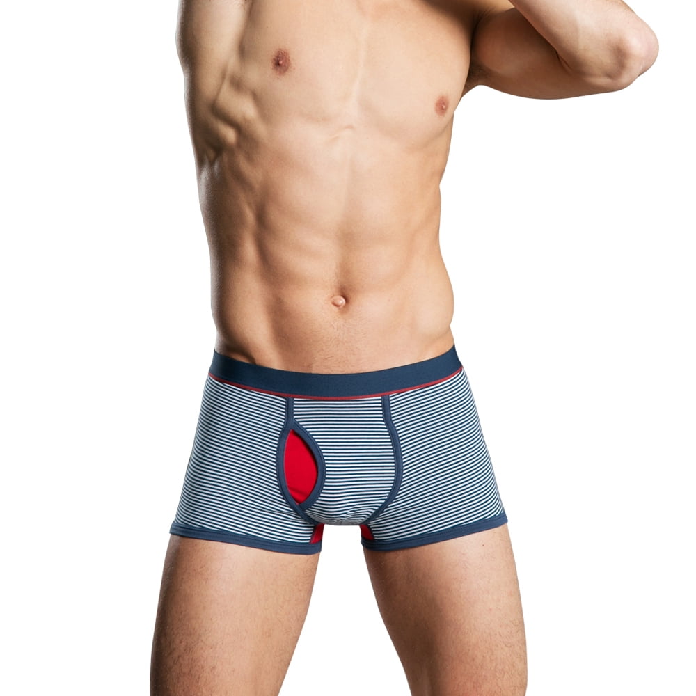 Tasbern Tasbern Men's Cotton Stripe Boxer Briefs/Trunk Open Fly