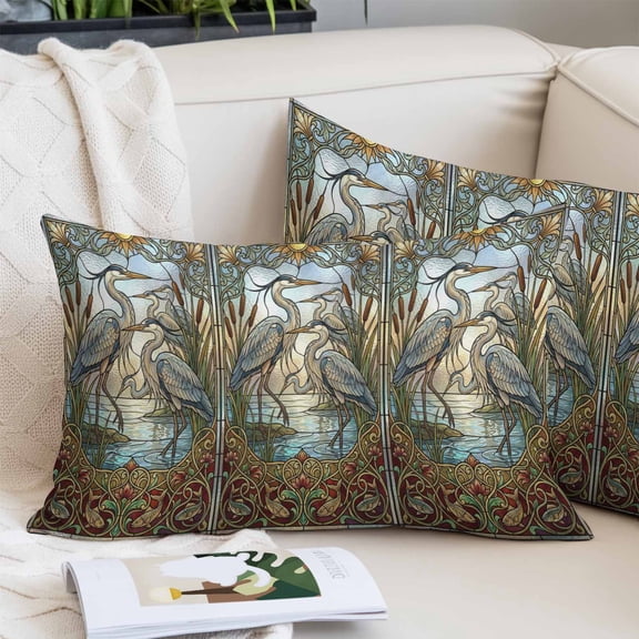 Vintage Cranes Pillow Covers 12"x20", Country Retro Chic Glass Flower Textured Soft Brushed Microfiber Breathable Throw Pillow Covers, Pillowcase with Zipper for Couch Sofa Bedroom Living Room