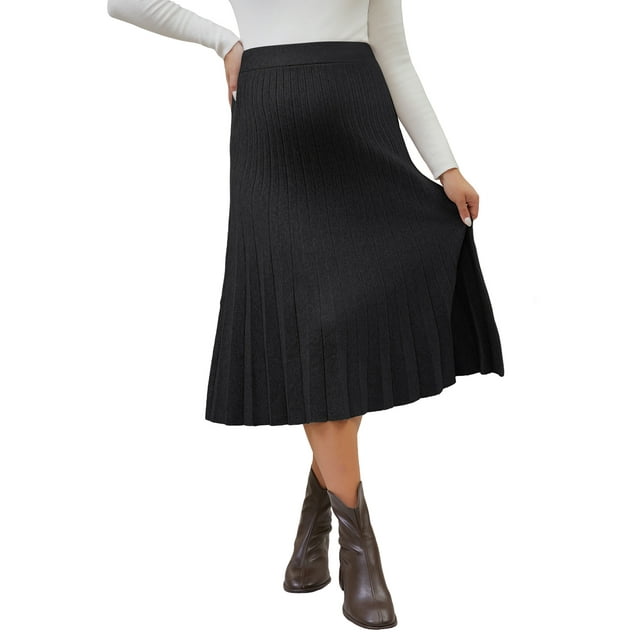 Falda de maternidad de punto sobre la barriga Inspire Chic para mujeres, falda midi plisada de embarazo 2XL negra