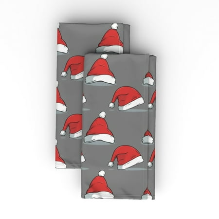 

Linen Cotton Canvas Dinner Napkins (Set of 2) - Christmas Santa Hats Gray Winter Weather Holiday Print Cloth Dinner Napkins by Spoonflower