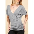 thumbnail image 3 of Made by Johnny Women's V Neck Short Sleeve Wrap Front Drape Dolman Top L HEATHER_GREY, 3 of 6