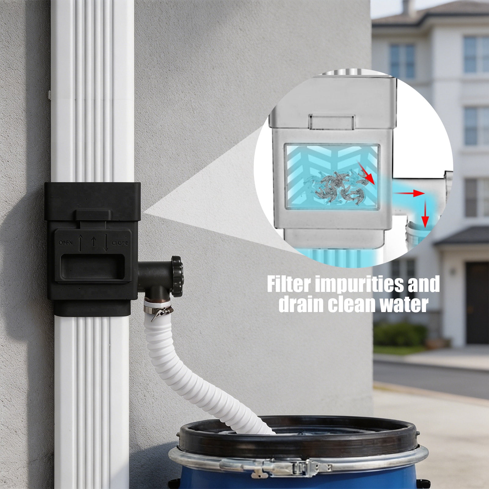 Rainwater Collection System Rain Barrel Diverter Kit Fits for Standard Downspouts Downspout Diverter with Adjustable Valve and Filter Hose,White